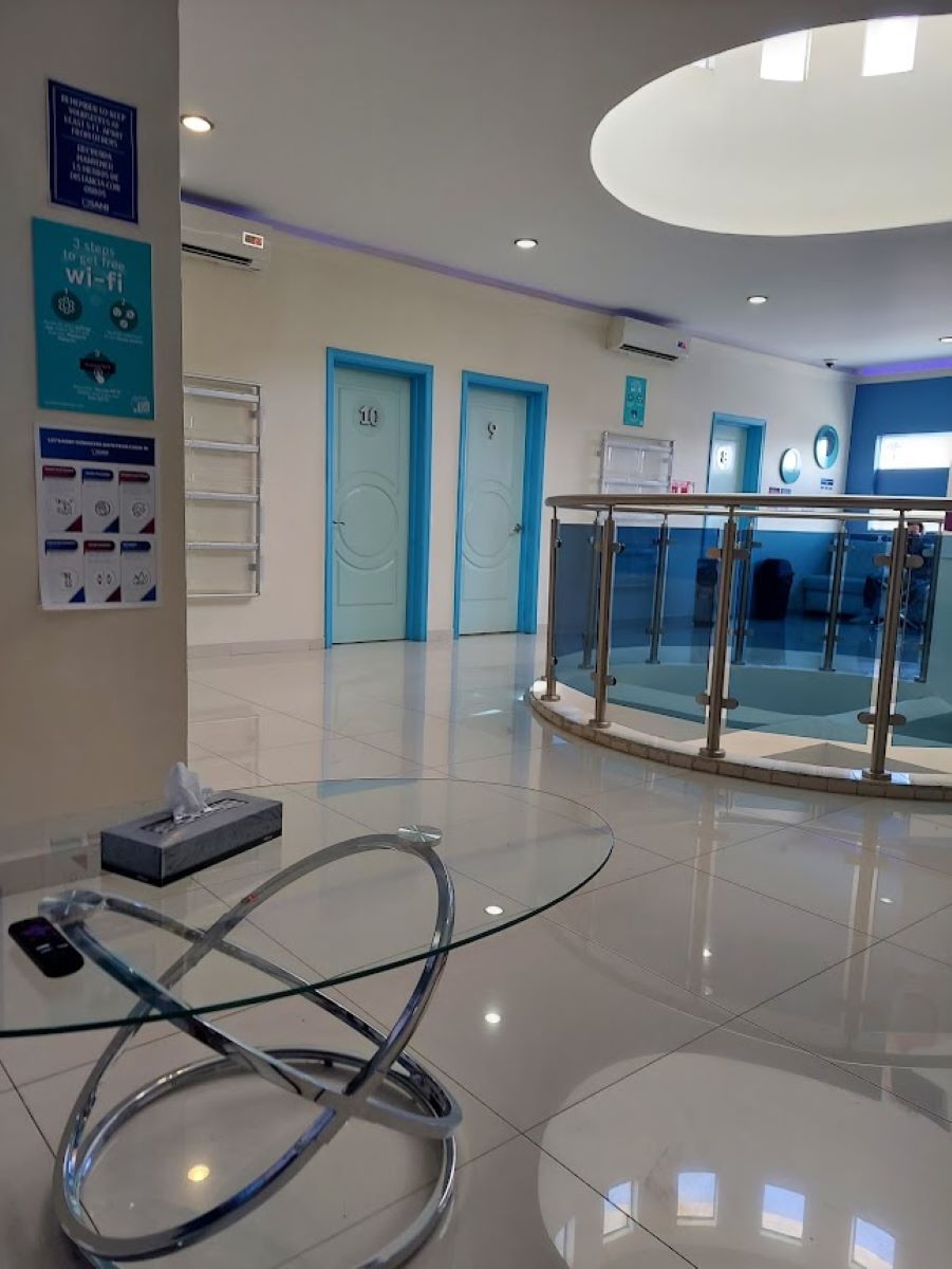 The sparkling clean waiting room at the Sani Dental Group.