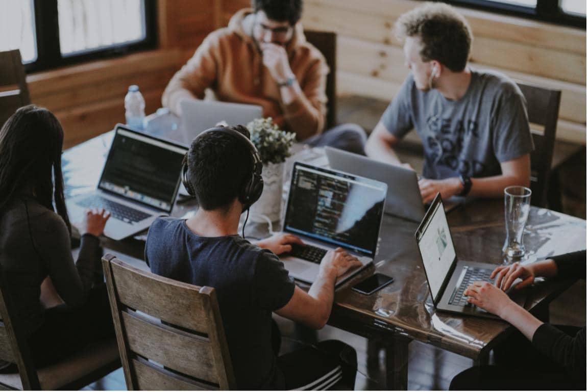 group of students studying