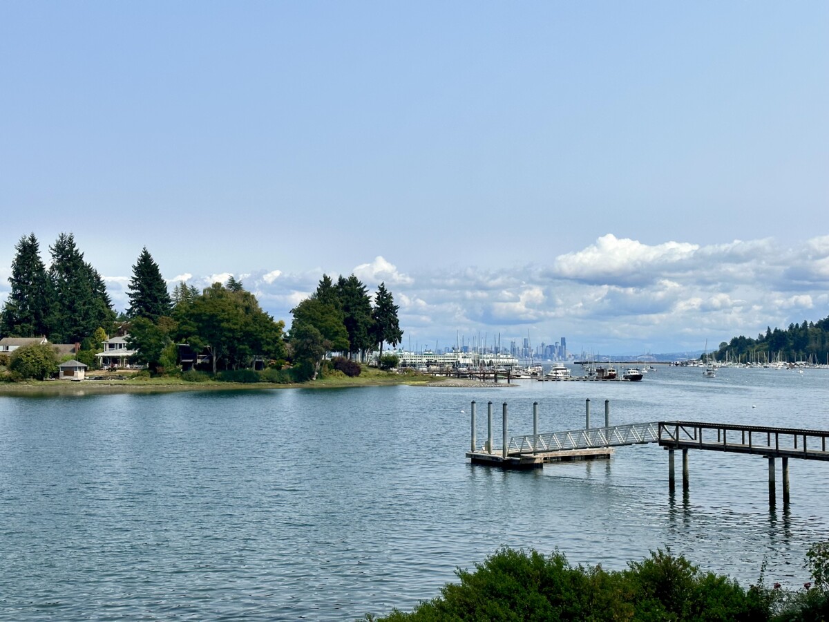 Getting Outdoors on Bainbridge Island, WA 16 Eagle Harbor on Bainbridge Island with Puget Sound and Seattle in the distance. Photo by Susan Lanier-Graham