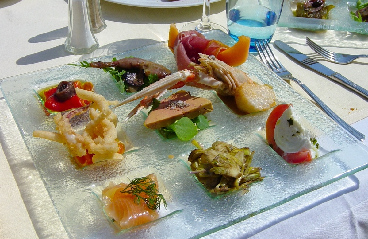 Appetizer platter from Plage Keller in Antibes, France. Photo by Susan Lanier-Graham