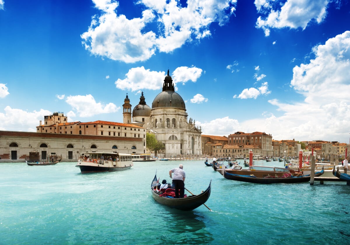 Grand Canal and Basilica Santa Maria della Salute, Venice, Italy and sunny day