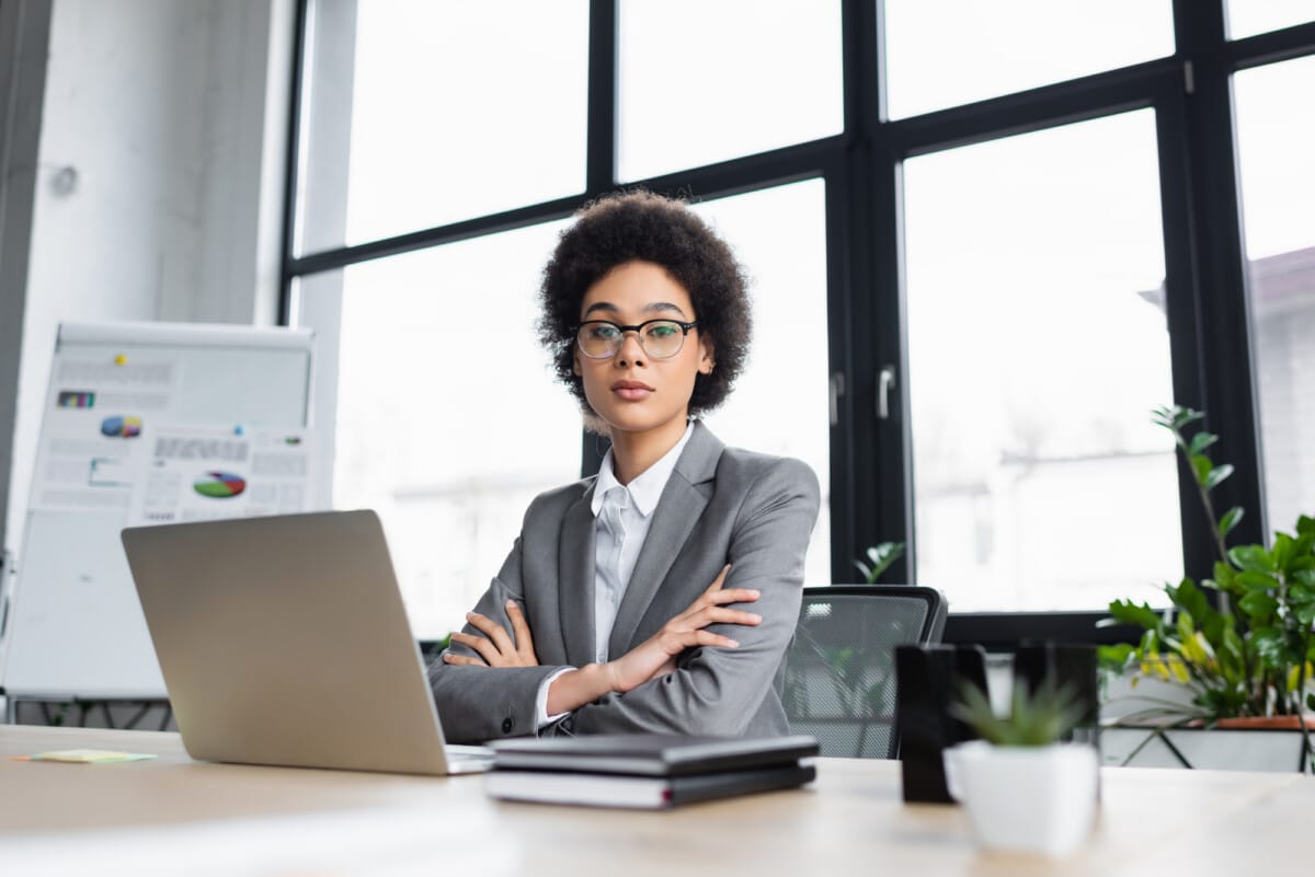 woman in a blazer in the office