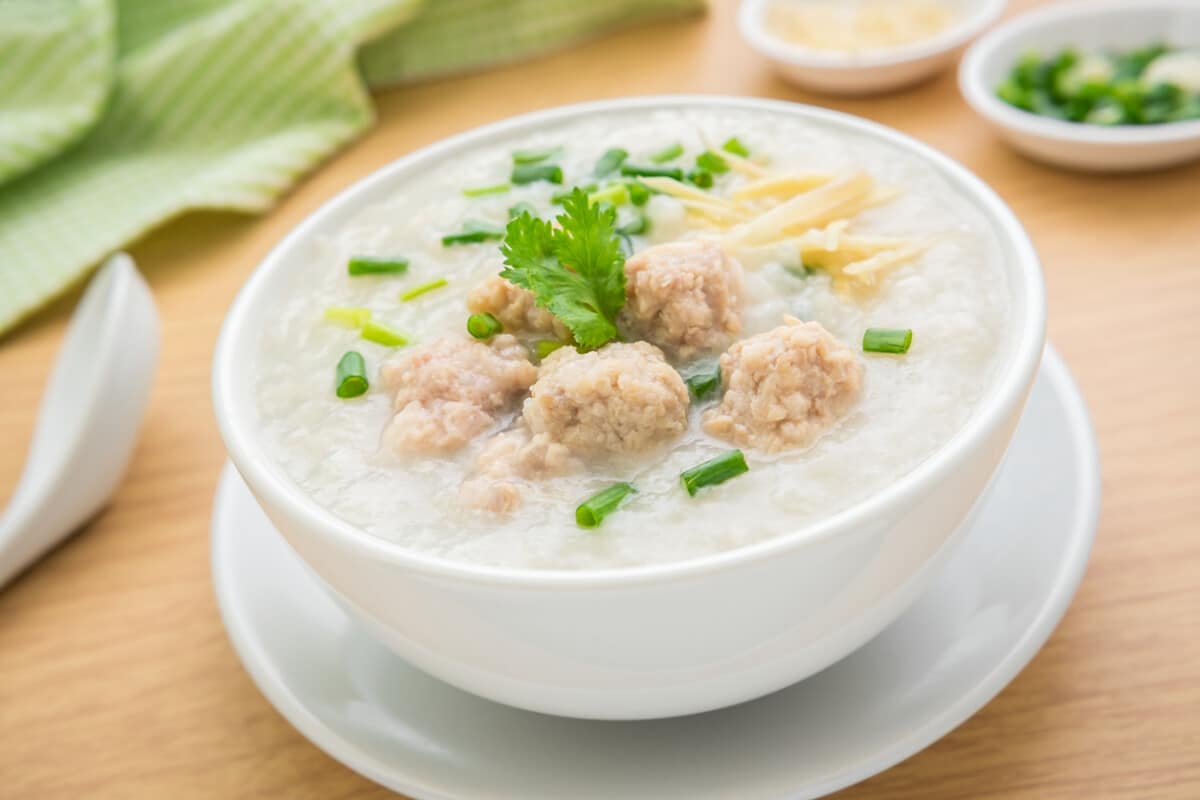 Congee with minced pork is a popular breakfast option. Photo by Amarita via iStock by Getty Images