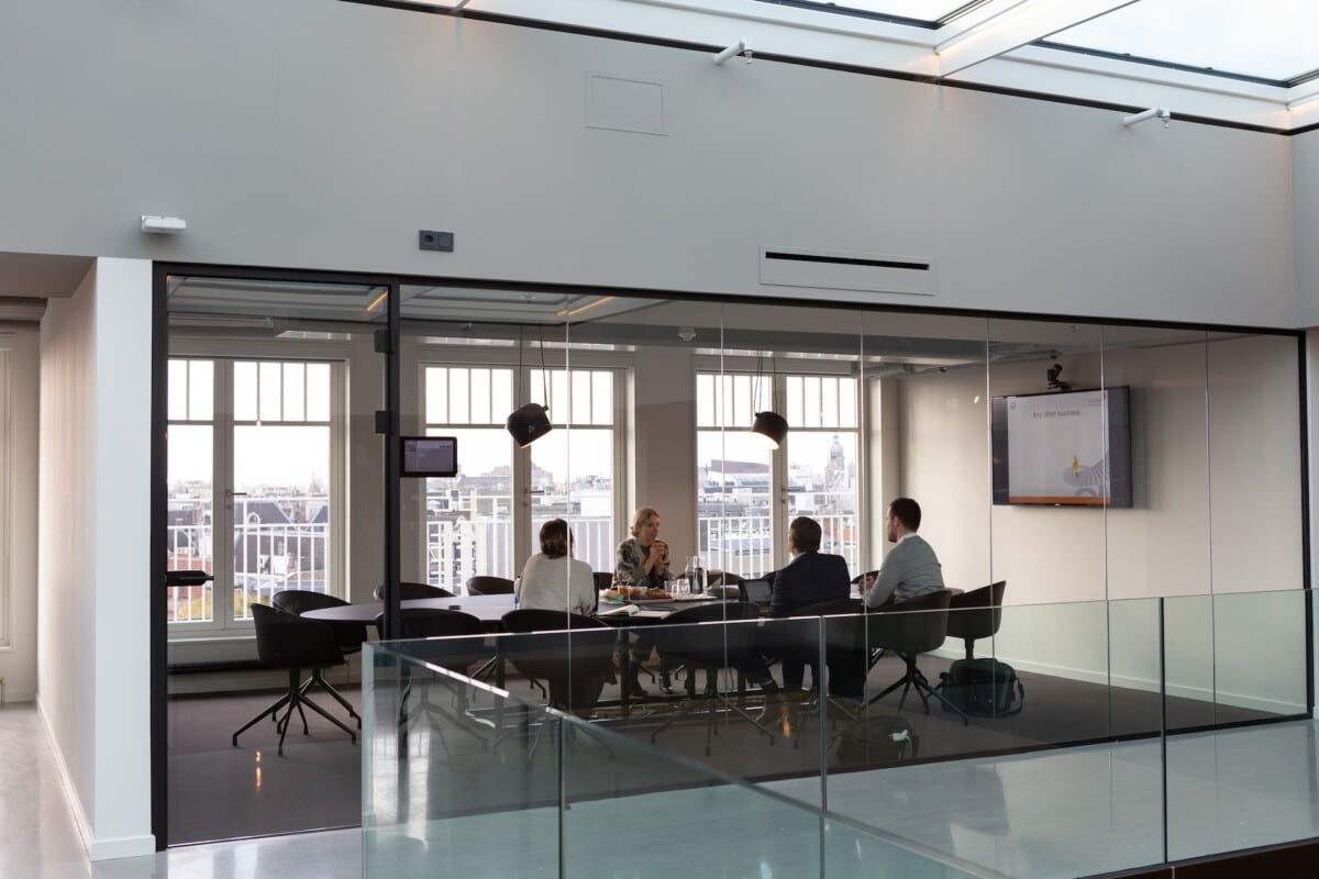 group of business people around a table