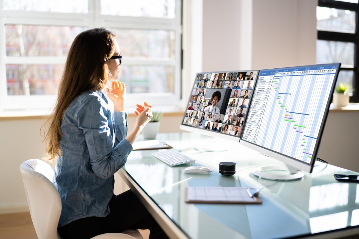 Virtual Conference Agenda On Multiple Computers In Office
