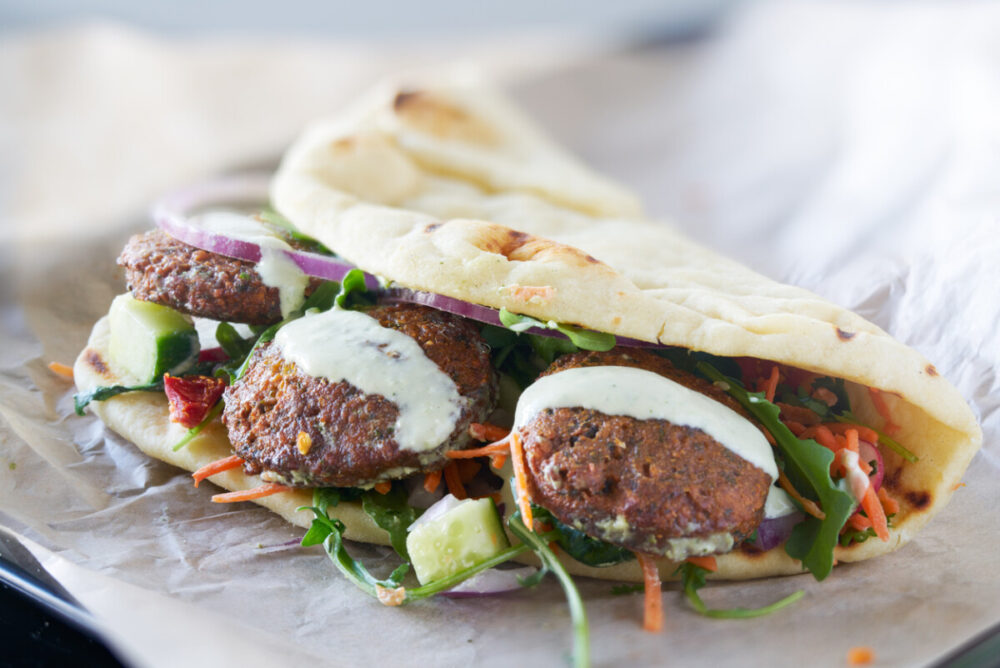 tasty vegan falafel wrap shot with selective focus