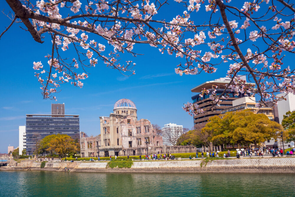 View of the atomic bomb dome in Hiroshima Japan. UNESCO World Heritage Site