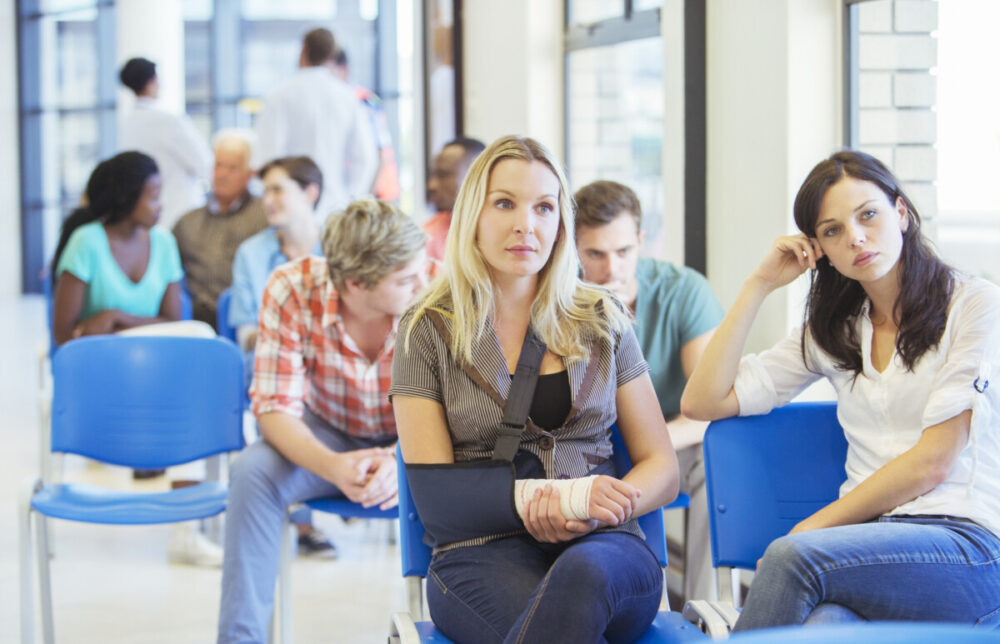 Women sitting in hospital waiting room