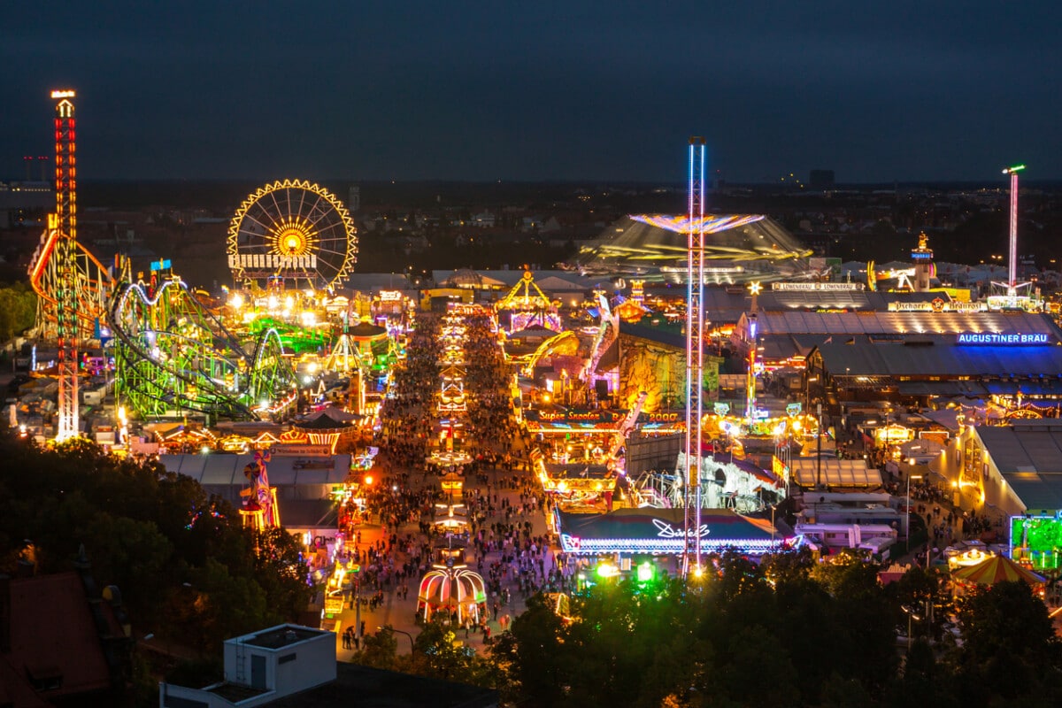 View of the Beer Fest in Munich at night.