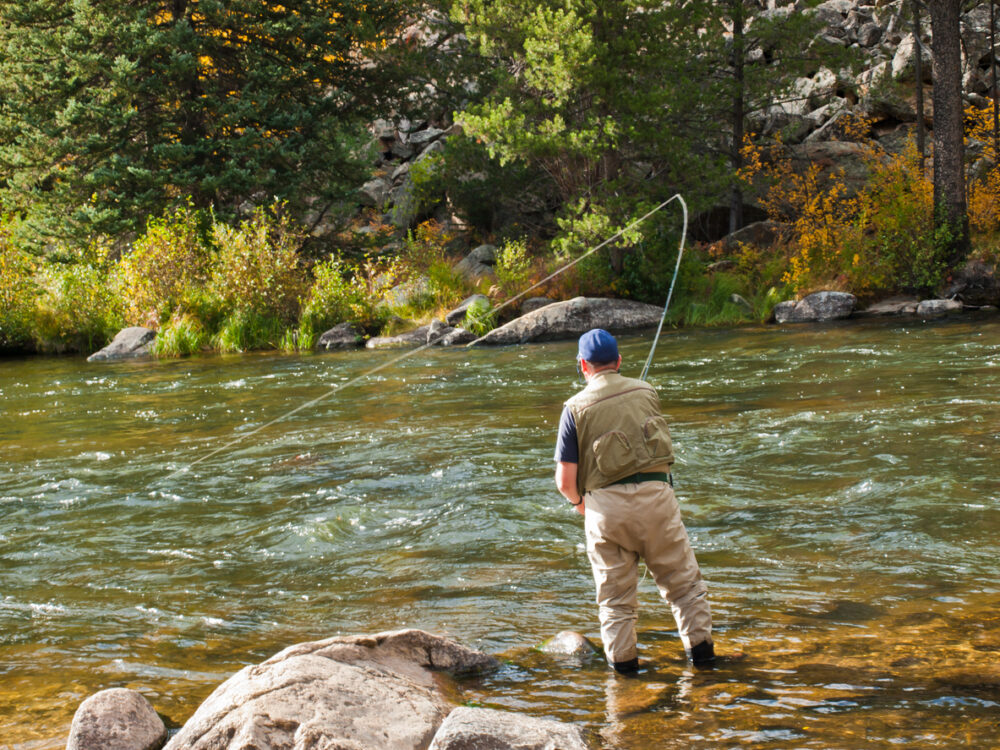 Fly fisherman on a river in Colorado.