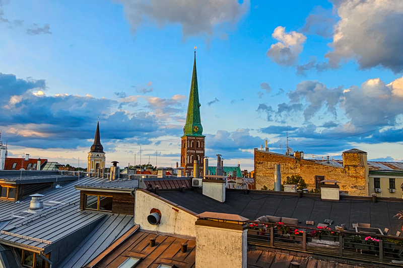 The view of Old Town Riga from Gutenberg Rooftop Restaurant.
