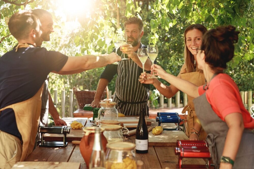 Friends toasting with wine