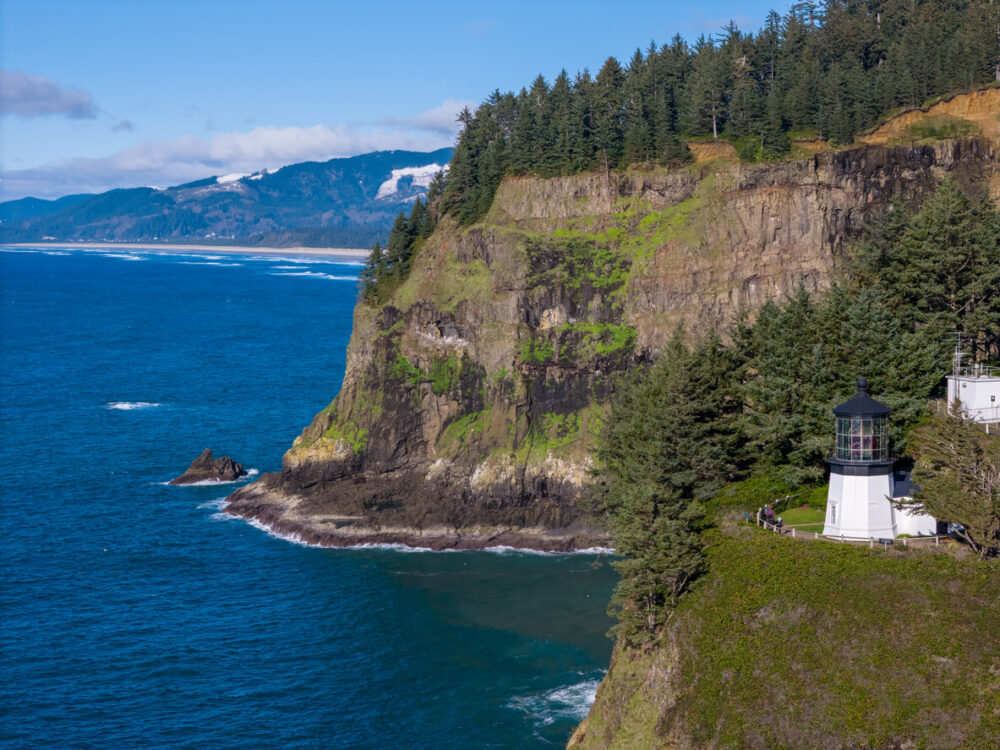 Cape Meares Lighthouse perched on the cliffs of the Oregon Coast.