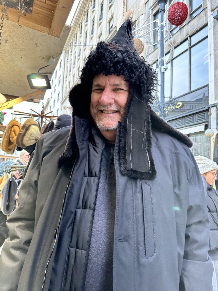 Bill wearing a traditional Magyar hat in Budapest