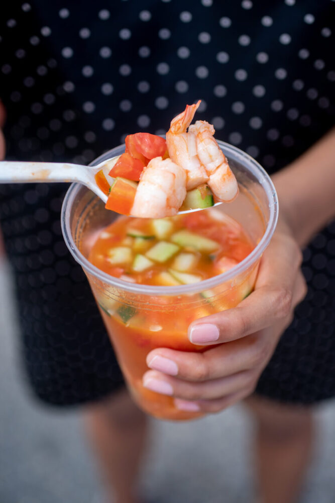 Mexican street seafood, shrimp ceviche in Puerto Vallarta, Jal., Mexico