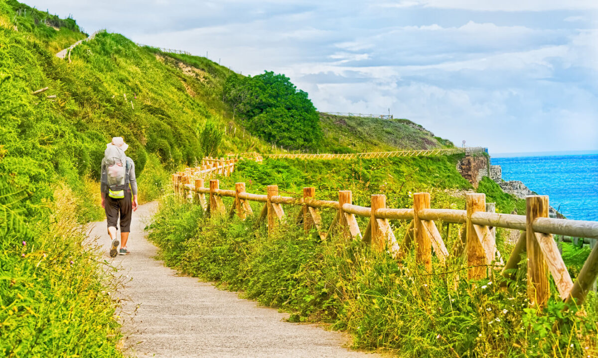 pilgrim walking the Way of St James on the Camino de Santiago in Spain