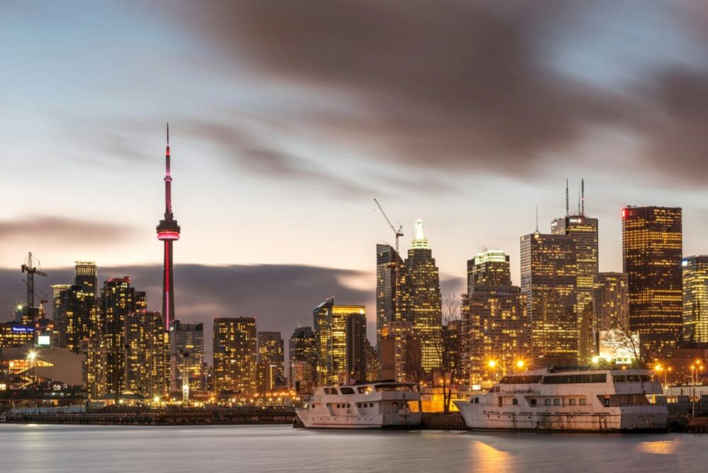 Toronto’s skyline with buildings.