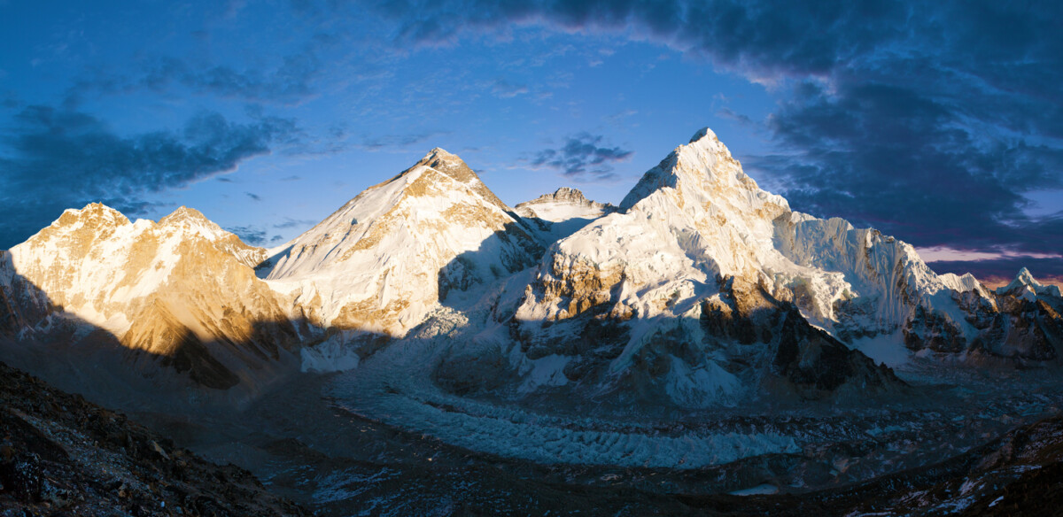Hidden Gems in Nepal That Will Blow You Away: Beyond the Regular Tourist Trail 1 Panoramic view of Mount Everest, Lhotse and Nuptse from Pumori base camp, way to Mount Everest base camp, Khumbu valley, Sagarmatha national park, Nepal Himalayas mountains, evening sunset view