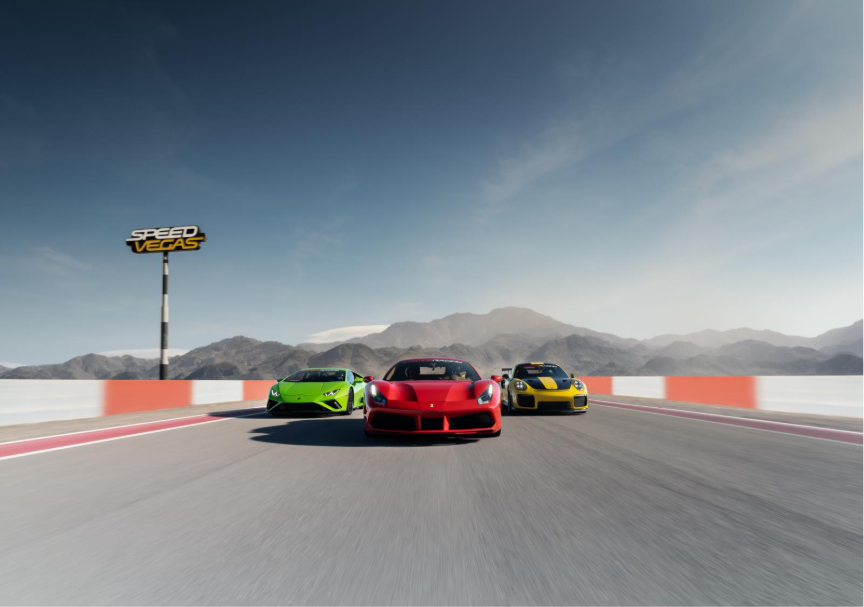 Racecars on the SPEED VEGAS track