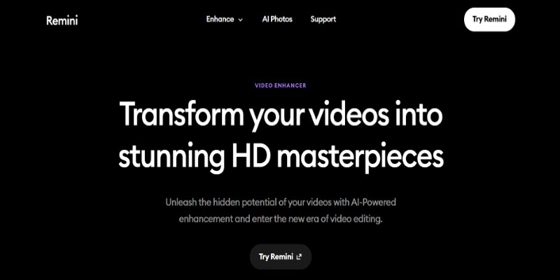 A screenshot of Remini Video Enhancer, one of the best AI video enhancer tools for vloggers