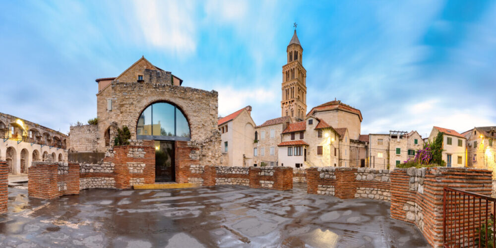 Panoramic view of Saint Domnius Cathedral in Diocletian Palace in Old Town of Split