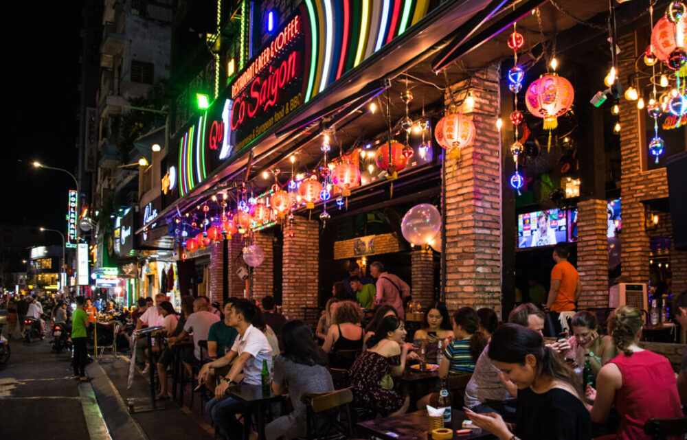 Cafe in Ho Chi Minh, Vietnam in the evening