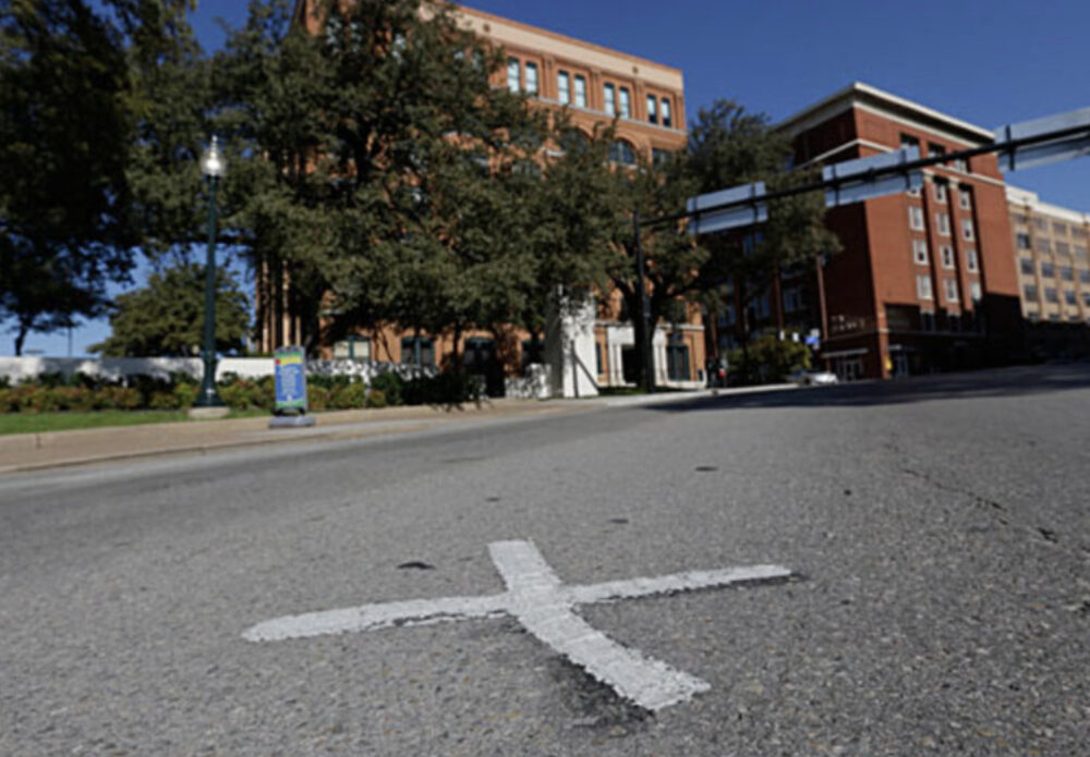 Visiting The Sixth Floor Museum at Dealey Plaza in Dallas 4 sixth floor museum - "X" on Elm Street where JFK assassination occurred.