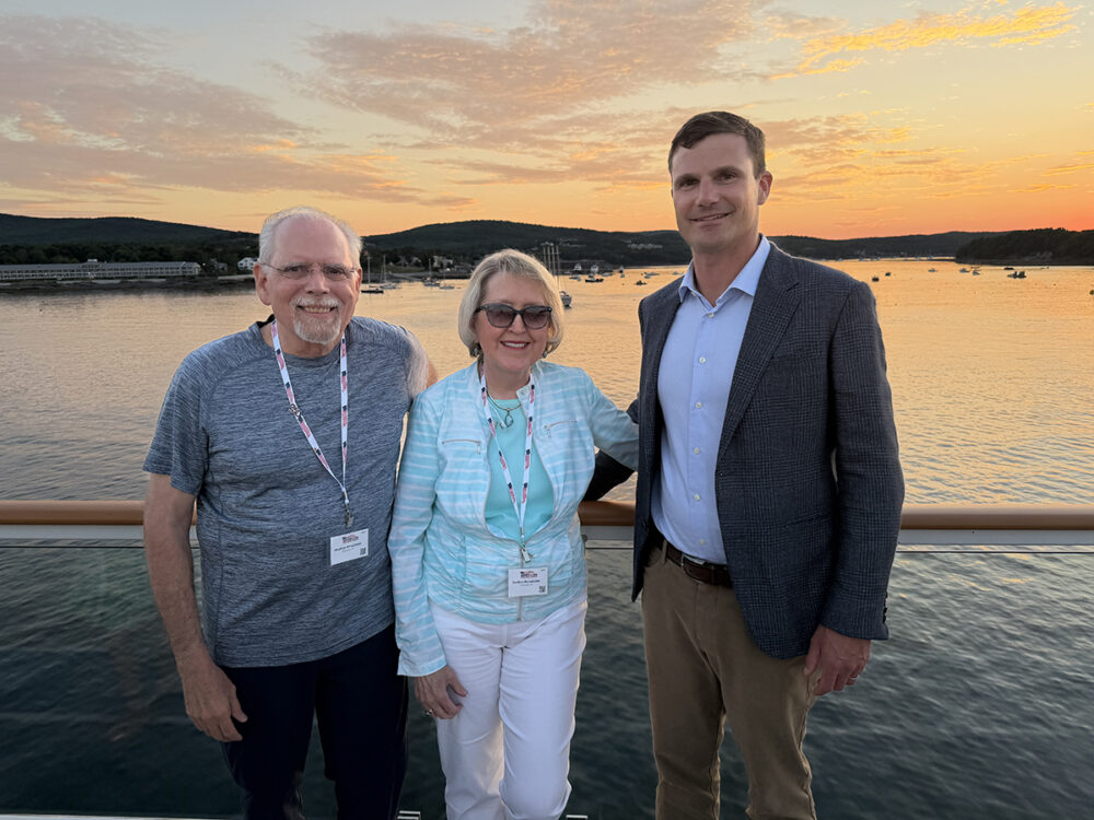 Explore Maine's Coast and Harbors Aboard American Cruise Lines 31 My husband, Stephen, and I are pictured with American Cruise Lines President/CEO, Charles B. Robertson, who came aboard that evening along with his wife and daughters. ©Debbra Dunning Brouillette