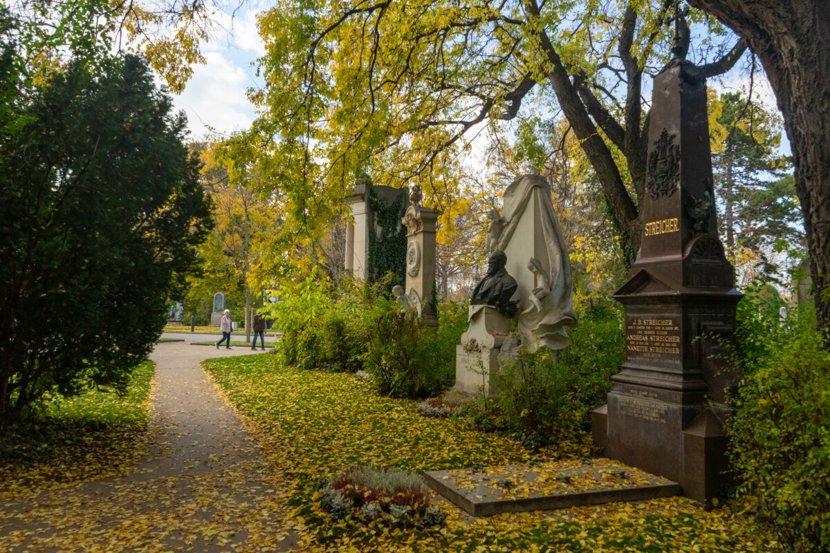Autumn leaves in the Vienna Central Cemetery.