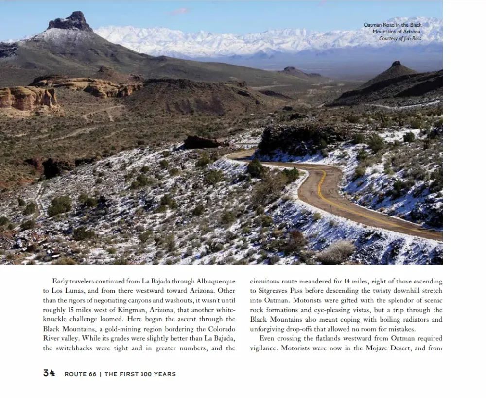 The road to Oatman, Arizona, as shown in Route 66: The First 100 Years by Jim Ross and Shellee Graham