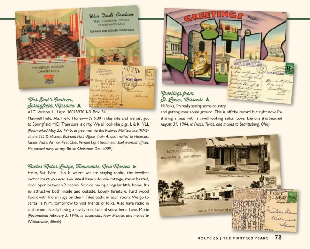 classic postcards from Springfield, MO, St. Louis, MO, and Tucumcari, NM
