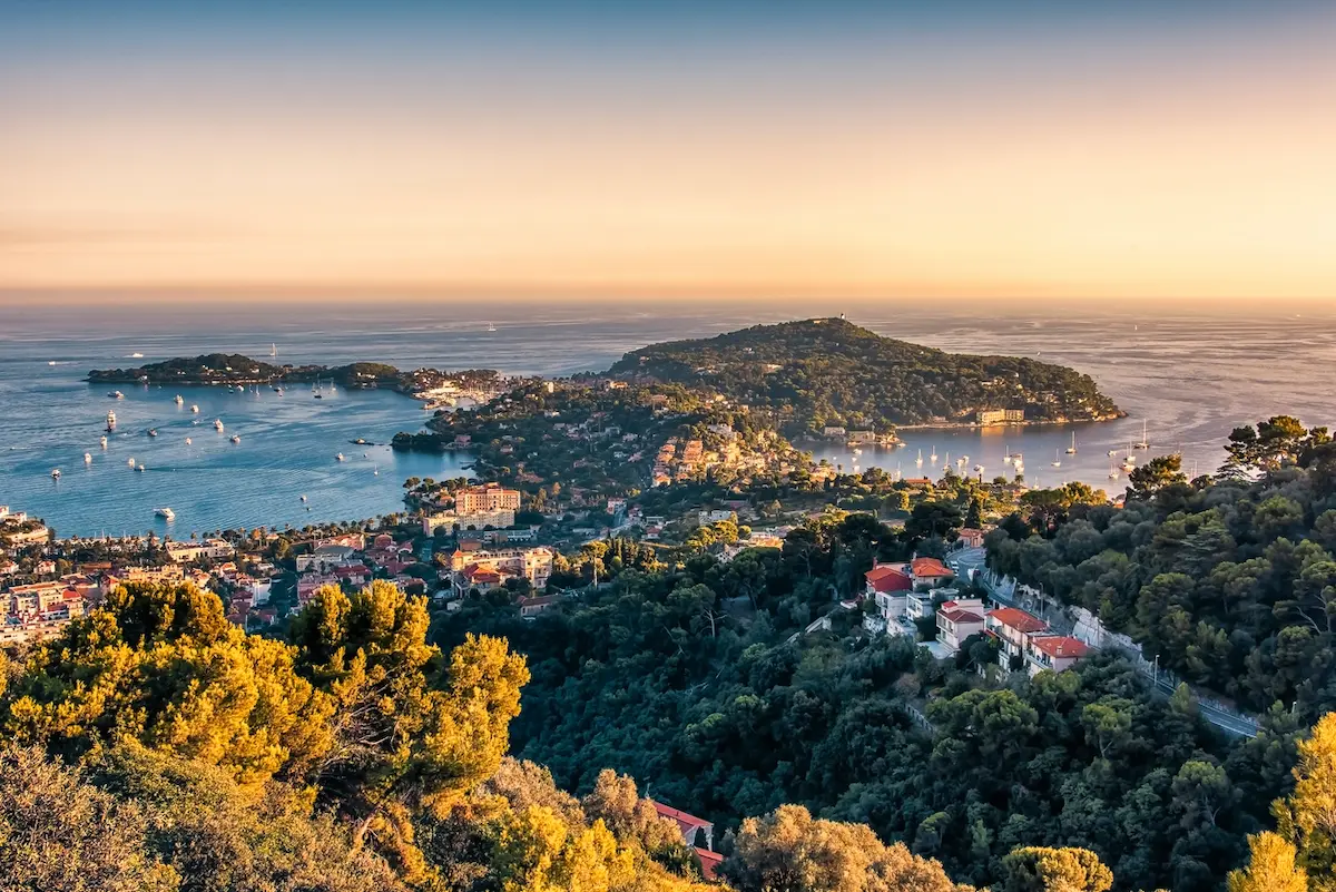 Looking over the small peninsula of Saint Jean Cap Ferrat extending into the Mediterranean Sea.